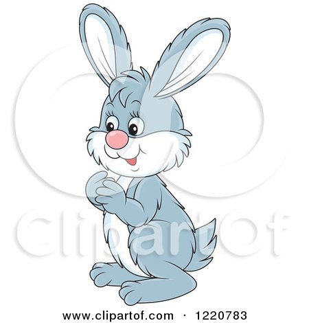 Clipart of a Cute Gray and White Bunny Rabbit Facing Left - Royalty Free Vector Illustration by Alex Bannykh