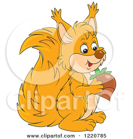 Clipart of a Cute Orange Squirrel Holding an Acorn - Royalty Free Vector Illustration by Alex Bannykh