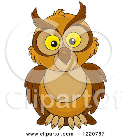 Clipart of a Brown Owl with Big Yellow Eyes - Royalty Free Vector Illustration by Alex Bannykh