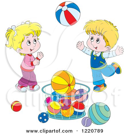Twin Boy and Girl Playing with Balls Posters, Art Prints by - Interior ...