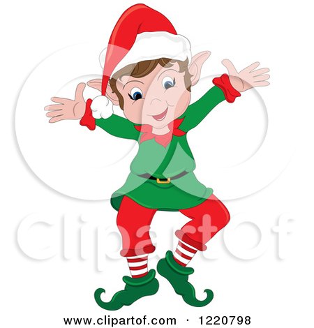 Clipart of a Happy Christmas Elf with Open Arms - Royalty Free Vector Illustration by Pams Clipart