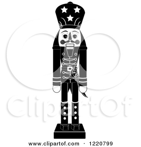 Clipart of a Grayscale Wooden Christmas Nutcracker - Royalty Free Vector Illustration by Pams Clipart