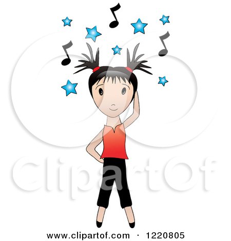 Clipart of an Asian Girl Dancing Under Blue Stars and Music Notes - Royalty Free Vector Illustration by Pams Clipart