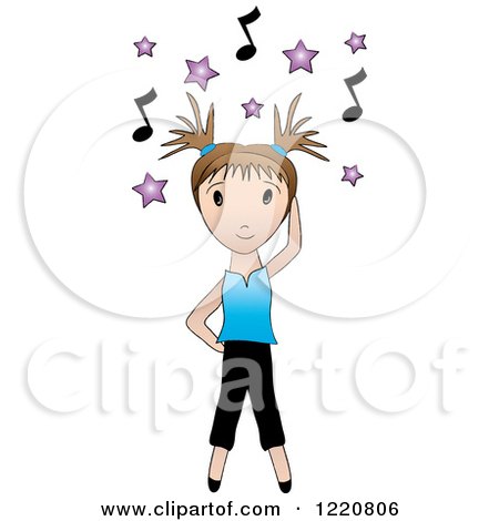 Clipart of a Brunette Girl Dancing Under Purple Stars and Music Notes - Royalty Free Vector Illustration by Pams Clipart