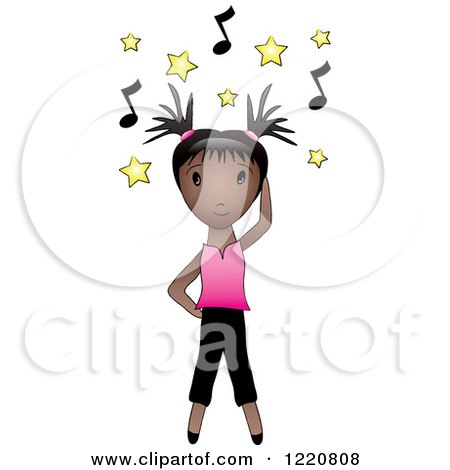 Clipart of a Black Girl Dancing Under Yellow Stars and Music Notes - Royalty Free Vector Illustration by Pams Clipart