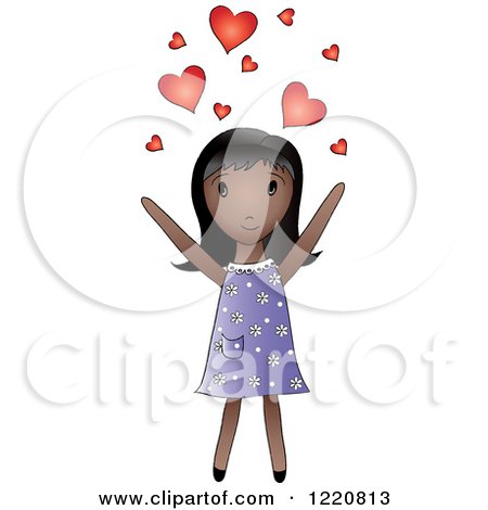 Clipart of a Cute Black Girl Tossing Hearts into the Air - Royalty Free Vector Illustration by Pams Clipart