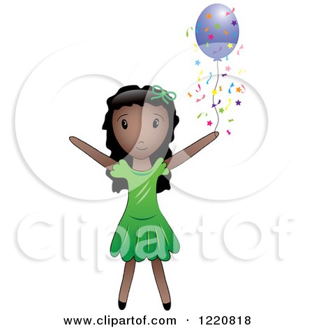 Clipart of a Black Girl with a Purple Party Balloon and Confetti - Royalty Free Vector Illustration by Pams Clipart