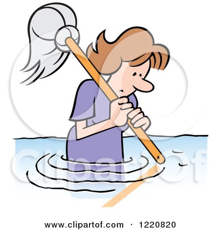 Clipart of a Woman with a Mop, Wading in Water - Royalty Free Vector Illustration by Johnny Sajem