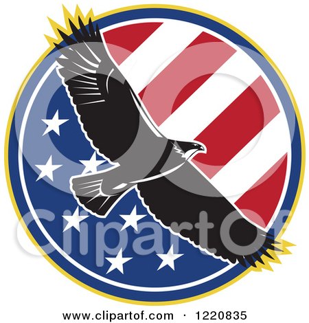 Clipart of a Bald Eagle Flying over an American Flag Circle - Royalty Free Vector Illustration by patrimonio