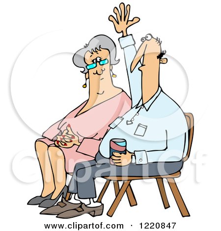 Clipart of a Man with a Question Sitting by a Lady and Raising His Hand - Royalty Free Vector Illustration by djart
