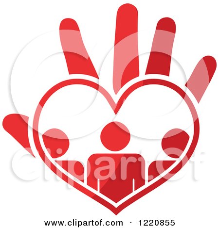 Clipart of Red People in a Heart over a Hand - Royalty Free Vector Illustration by Andrei Marincas