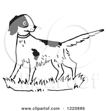Clipart of an Alert Dog in Black and White - Royalty Free Vector Illustration by Picsburg