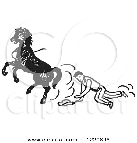Clipart of a Black and White Cowboy Being Bucked off a Horse - Royalty Free Vector Illustration by Picsburg