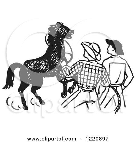 Clipart of Cowboys Training a Horse - Royalty Free Vector Illustration by Picsburg