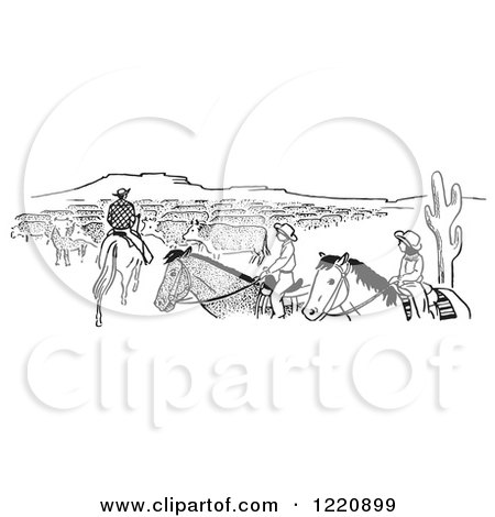 Clipart of Cowboys and Cattle - Royalty Free Vector Illustration by Picsburg