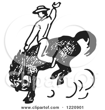Clipart of a Black and White Cowboy Riding and Training a Horse - Royalty Free Vector Illustration by Picsburg