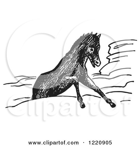 Clipart of a Black and White Horse Stuck in Rocks - Royalty Free Vector Illustration by Picsburg
