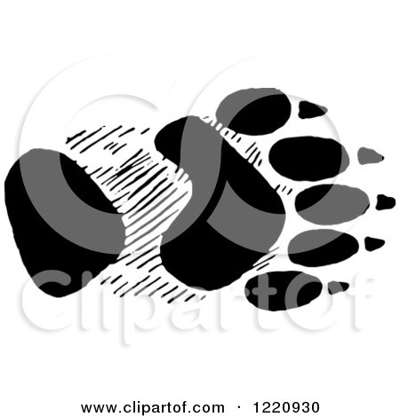 Clipart of Black and White a Black and White Bear Front Foot Track - Royalty Free Vector Illustration by Picsburg