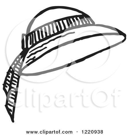 Clipart of a Black and White Ladies Sun Hat - Royalty Free Vector Illustration by Picsburg