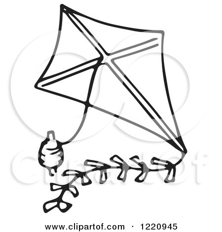 Clipart of a Black and White Kite and String - Royalty Free Vector Illustration by Picsburg