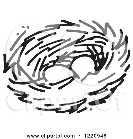 Clipart of a Black and White Nest with Two Eggs - Royalty Free Vector Illustration by Picsburg