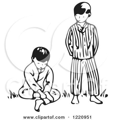 Clipart of a Black and White Boy Standing Next to His Pouting Brother - Royalty Free Vector Illustration by Picsburg