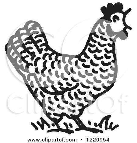 Clipart of a Black and White Crowing Rooster - Royalty Free Vector Illustration by Picsburg