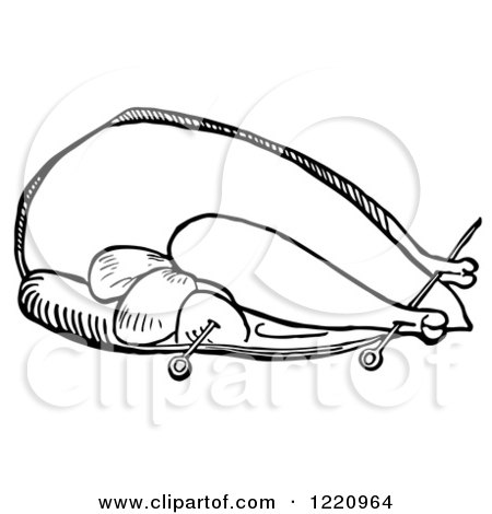 Clipart of a Black and White Turkey Trussed for Roasting - Royalty Free Vector Illustration by Picsburg