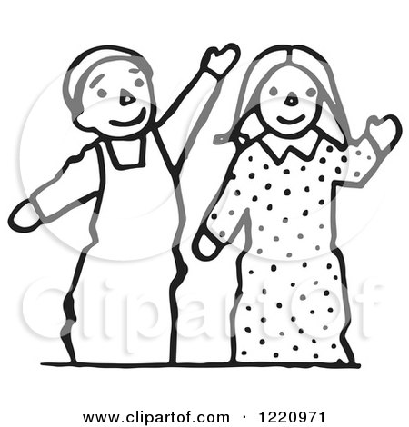 Clipart of Black and White Waving Puppets - Royalty Free Vector Illustration by Picsburg