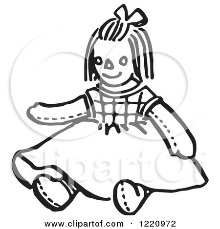 Clipart of a Black and White Doll - Royalty Free Vector Illustration by Picsburg