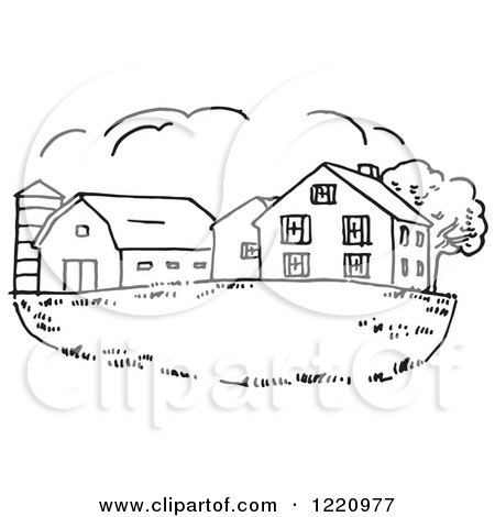 Clipart of a Black and White Farm House - Royalty Free Vector Illustration by Picsburg