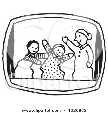 Clipart of a Black and White Puppet Show - Royalty Free Vector Illustration by Picsburg