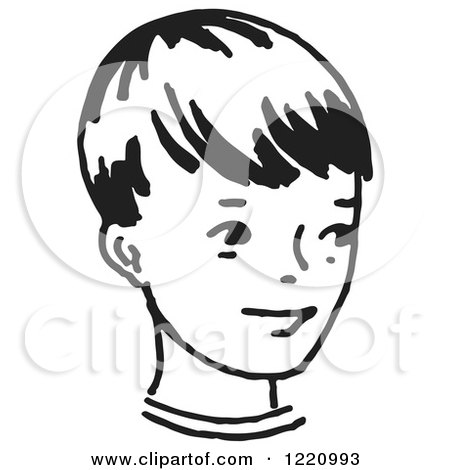 Clipart of a Black and White Happy Boy - Royalty Free Vector Illustration by Picsburg