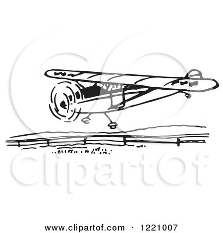 Clipart of a Black and White Flying Airplane - Royalty Free Vector Illustration by Picsburg