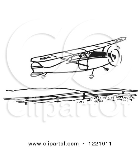 Clipart of a Black and White Flying Airplane 2 - Royalty Free Vector Illustration by Picsburg