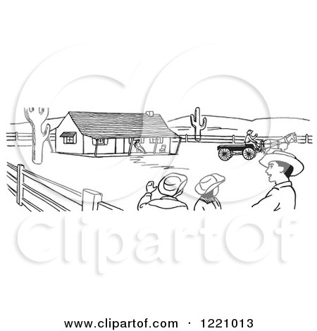 Clipart of Black and White Ranchers Talking on a Farm - Royalty Free Vector Illustration by Picsburg