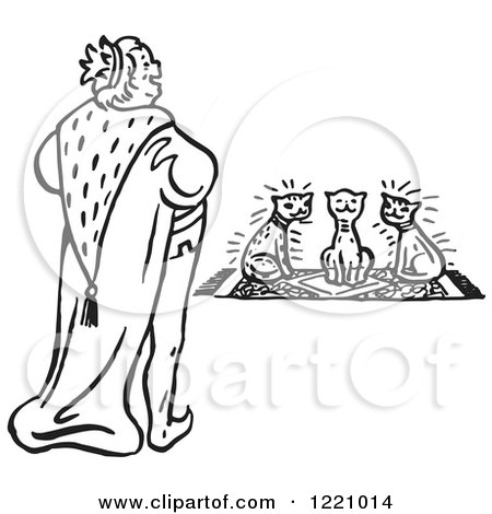Clipart of a Black and White King and Cats - Royalty Free Vector Illustration by Picsburg