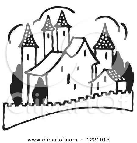 Clipart of a Black and White Palace - Royalty Free Vector Illustration by Picsburg