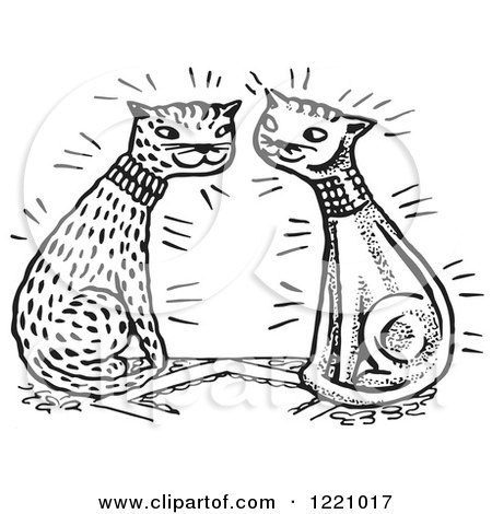 Clipart of a Black and White Magical Cat Couple - Royalty Free Vector Illustration by Picsburg