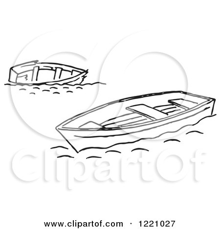 Clipart of Black and White Tipped and Floating Boats - Royalty Free Vector Illustration by Picsburg