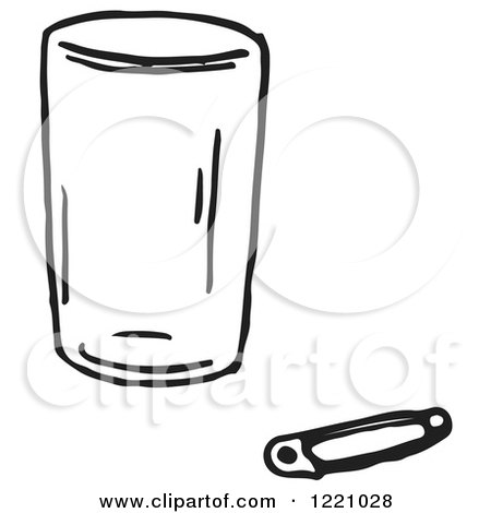 Clipart of a Black and White Cup and Safety Pin - Royalty Free Vector Illustration by Picsburg