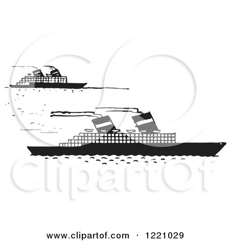 Clipart of Black and White Steamboats - Royalty Free Vector Illustration by Picsburg