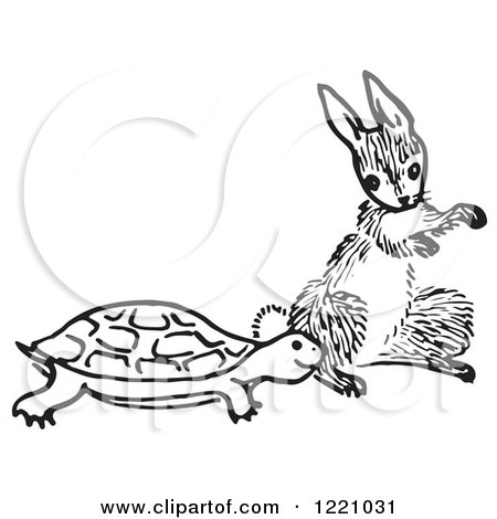 Clipart of a Black and White Tortoise and Hare - Royalty Free Vector Illustration by Picsburg