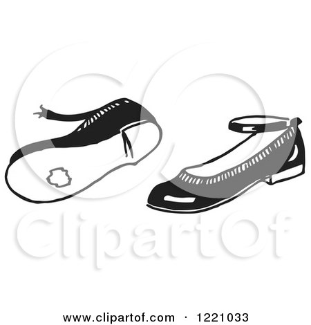 Clipart of a Black and White Pair of Worn Girl Shoes - Royalty Free Vector Illustration by Picsburg