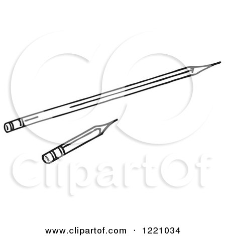 Clipart of Black and White Short and Long Pencils - Royalty Free Vector Illustration by Picsburg