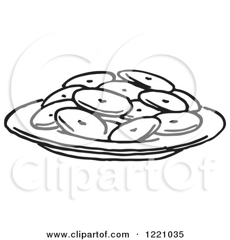 Clipart of a Black and White Plate of Cookies - Royalty Free Vector Illustration by Picsburg