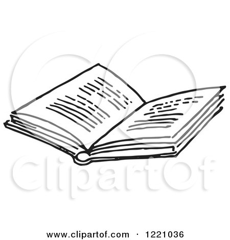 Clipart of a Black and White Open Book - Royalty Free Vector Illustration by Picsburg