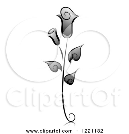 Clipart of a Grayscale Rose and Buds - Royalty Free Vector Illustration by BNP Design Studio