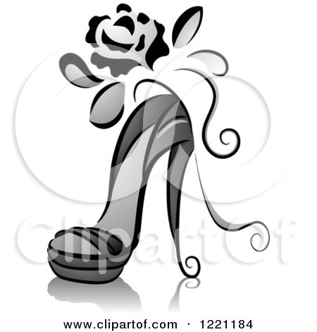 Clipart of a Grayscale High Heel Sandal - Royalty Free Vector Illustration by BNP Design Studio