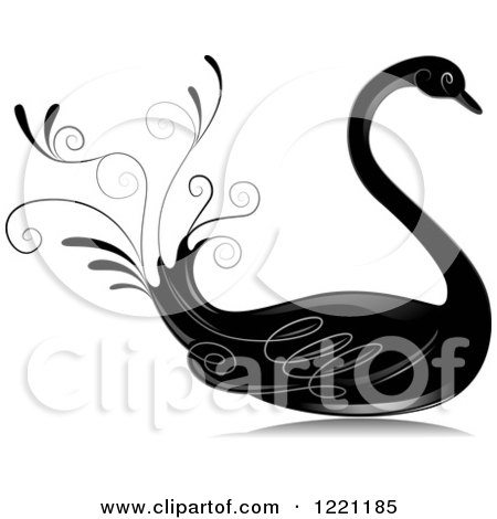 Clipart of a Grayscale Swan with Flourishes - Royalty Free Vector Illustration by BNP Design Studio